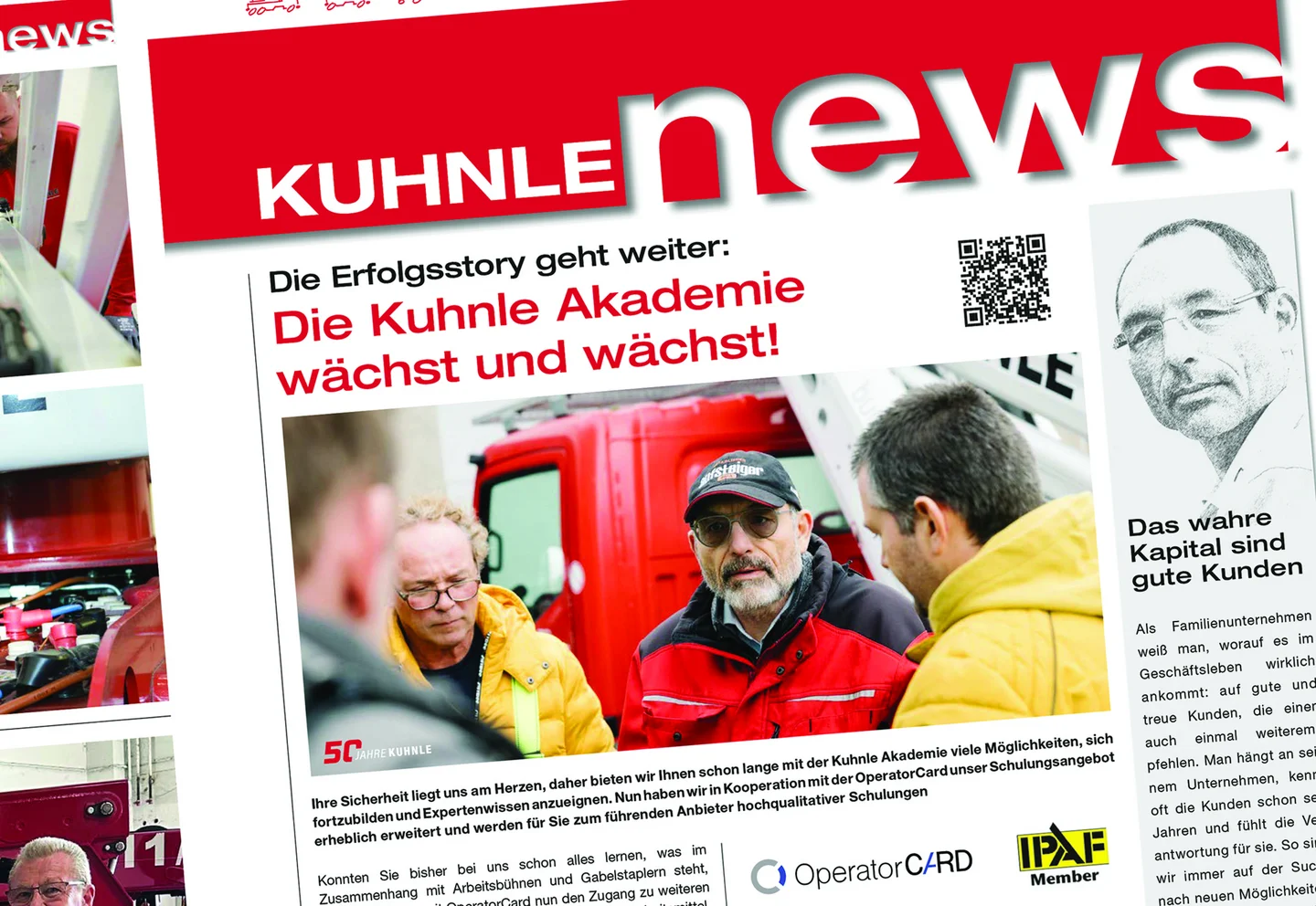 Zeitungsartikel mit Foto von vier Personen und roter Überschrift‚ "Die Kuhnle Akademie wächst und wächst!".